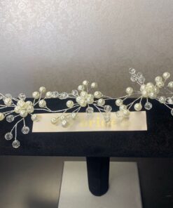 Diadema lunga flexibila cristale si perle